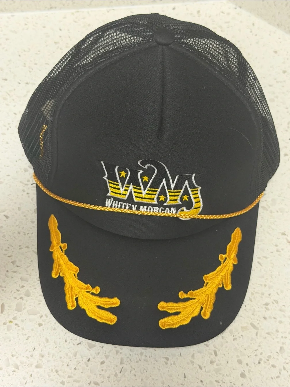 & Other Stories Black Trucker Cap with Gold Embroidery